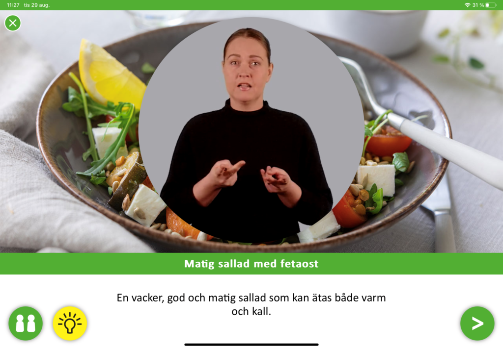Receptbild från MatGlad-helt-enkelt TSP med en person som tala teckenspråk infälls i bilden