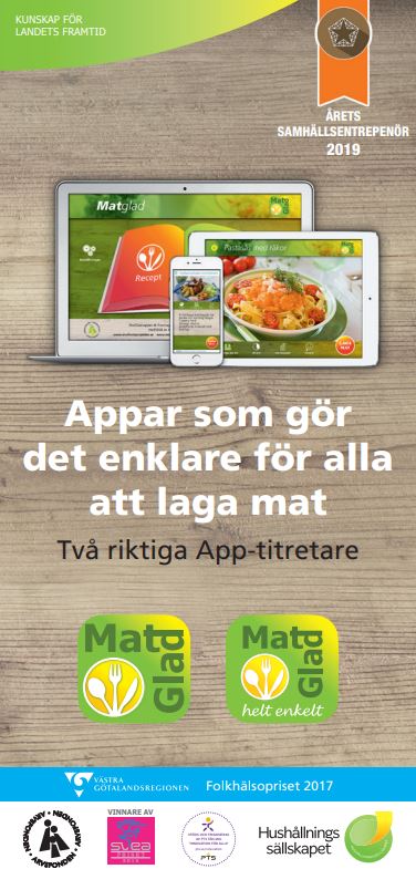 MatGlad-helt-enkelt förstasida. Visar en dator, en surfplatta och en mobil med receptappar MatGlad på skärmarna.